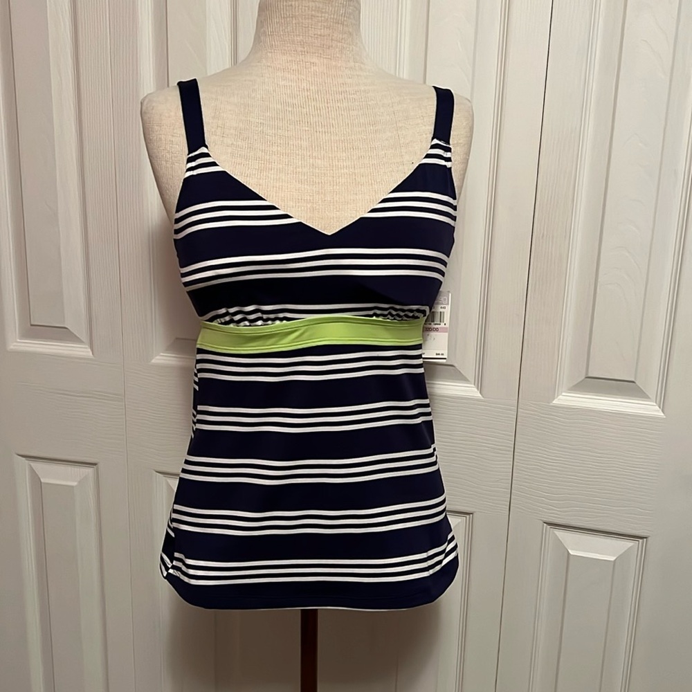 Jag NWT Navy and White Striped Tankini Top Size 32D/DD - Picture 2 of 15